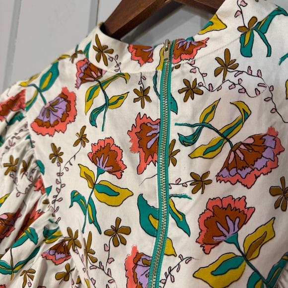 CROSBY BY MOLLIE BURCH woodcut floral sleeveless ruffle front High Neck Top S - Picture 8 of 12